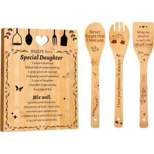 Gifts for Daughter Recipe for a Special Daughter Bamboo Cutting Board Set with Engraved Unique Birthday,Christmas,or Wedding Gift for Daughter