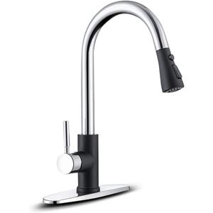 WEWE Kitchen Sink Faucet, Pull Down Kitchen Faucet, Black and Chrome Kitchen Faucet with Sprayer Stainless Steel Single Handle one or Three Hole for Laundry bar Kitchen Sinks