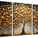 Gold Wall Art for Living Room Tree of Life Canvas Wall Art Bedroom Large Office Wall Decor 16 x 24 Inch x 3 Pieces