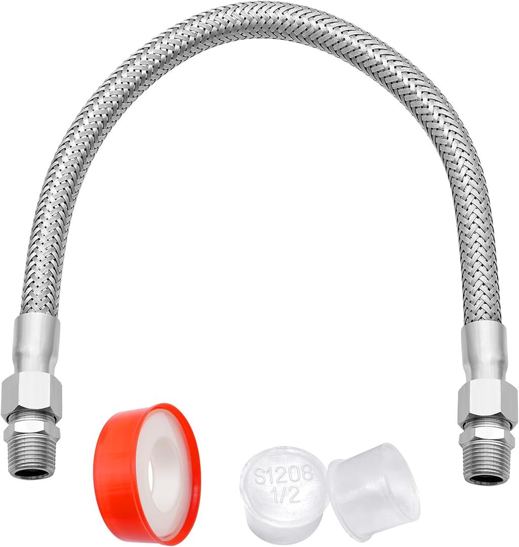 Industrial Grade Compressor Jumper hose, With 1/2" NPT Male 23" Length 450 PSI &750F, And Two 1/2" Male Adapters (Both Sides Fittings Rotate Freely), Flexible Stainless Steel Metal Hose