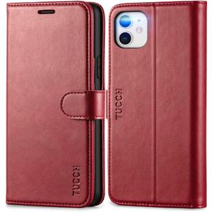 TUCCH Wallet Case for iPhone 11, [RFID Blocking] Card Slots Stand Magnetic Closure Protective Phone Cover, PU Leather [Shockproof TPU Shell] Flip Folio Compatible with iPhone 11 6.1" 2019, Dark Red