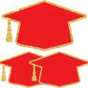 Lucleag 50PCS Graduation Hat Cutouts Grad Caps, Red Gold Graduation Caps Paper Cut-Outs for 2026 High School College Graduation Party Favor Bulletin Board Decorations, Double Size 6x3.5in