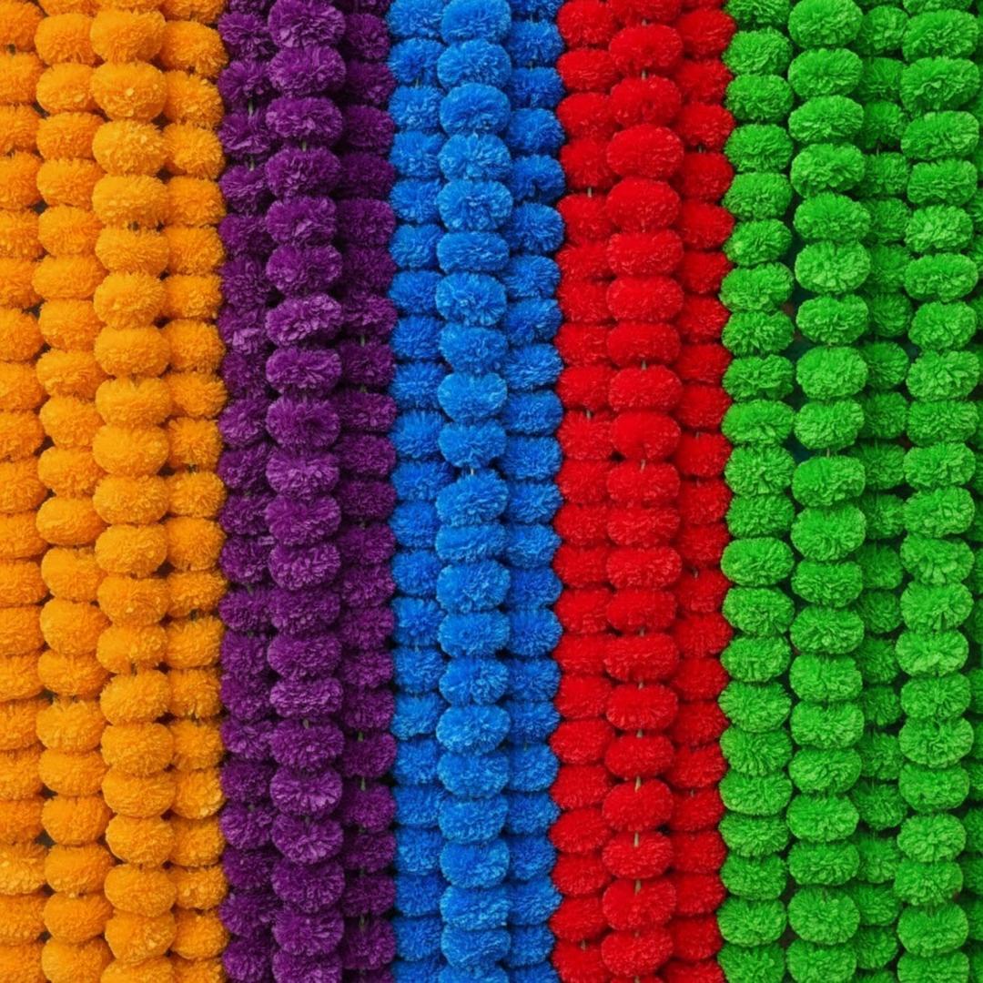 Giegxin 15 Pack Marigold Garland for Decoration 5 ft Long Strands Faux Artificial Marigold Flowers for Dia De Los Muertos Diwali Indian Wedding Party Decorations (5 Colors)