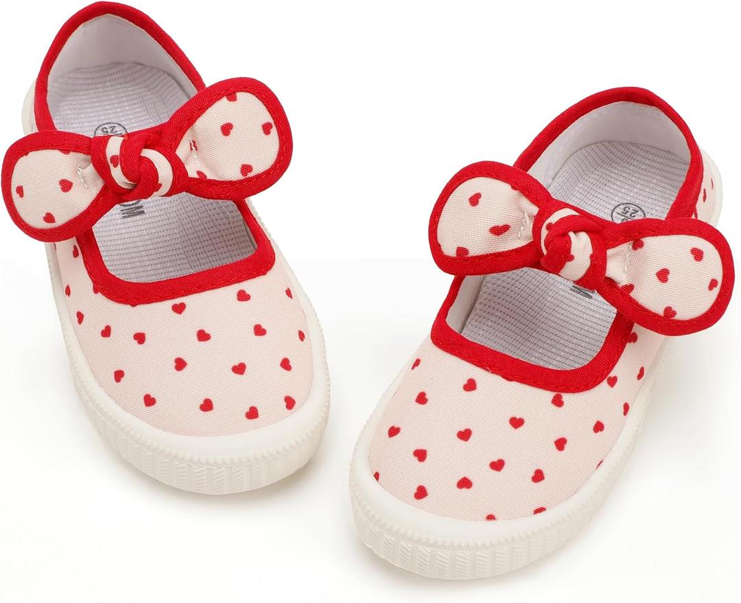 Hehainom Girls Toddler Canvas Sneakers Kids Bow Wedding Party School Uniform Sneaker Shoes (13 Little Kid, Red)