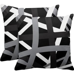 Emvency Set of 2 Throw Pillow Cover Gray Black Stripes Design Retro Decorative Pillow Case Striped Home Decor Square 26x26 Inch Cushion Pillowcase