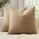 Woaboy Set of 2 Textured Throw Pillow Covers Decorative Soft Accent Square Chenille Pillowcases Neutral Farmhouse Cushions Modern Home Decor for Couch Sofa Bedroom Living Room 18x18 Inch, Khaki Camel (Starfish)