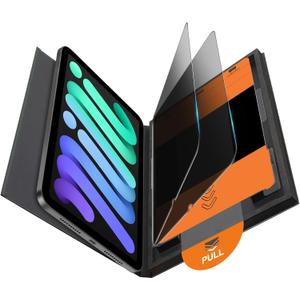 OMOTON 2 Pack Privacy Screen Protector for iPad Mini 7 A17 Pro 7th Generation Mini 6 6th Gen (8.3-inch, 2024/2021), Anti-Spy Tempered Glass with Installation Tray, Case Friendly/Apple Pencil Support (Black)