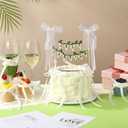 2 x Honeydak 11 Pcs Wedding Cake Topper, Vintage Affair Rustic Just Married Bunting with Pearl Bow Cake Decor or Cheese Bunting, Handmade Pennant Flags with Wood Pole Ivory(Leaves,White)