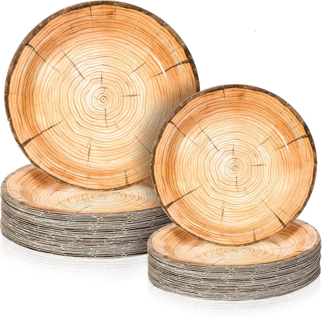 Tioncy 50 Pieces Wood Grain Paper Plates 7" 9" Rustic Wood Slice Plate Farmhouse Round Disposable Dinner Dish for Woodland Baby Shower Lumberjack Birthday Party Supplies Tioncy 50 Pieces Wood Grain Paper Plates 7" 9" Rustic Wood Slice Plate Farmhouse Round Disposable Dinner Dish for Woodland Baby Shower Lumberjack Birthday Party Supplies