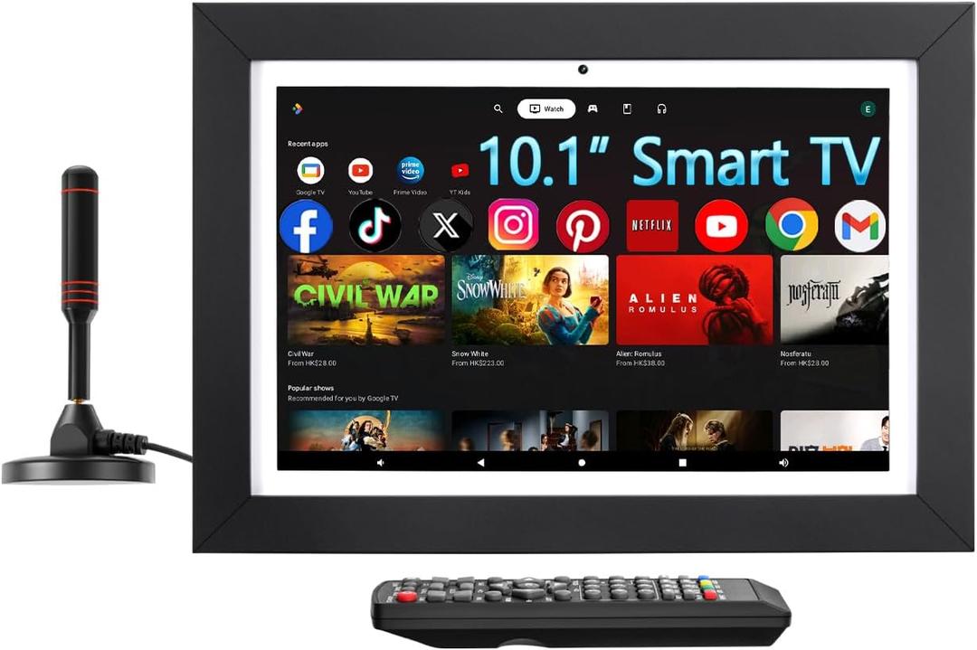 10.1" Compact Smart TV with Built-in ATSC Tuner, Stream Apps via WiFi, Digital Calendar, Photo Frame & Video Call – MINI Touchscreen TV for Kitchen, RV & Bedroom, Designed for Small Spaces