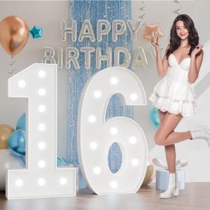 Marquee Numbers 4 Feet Tall: Large Light Up Numbers for Party Sweet 16 Birthday Decorations Girl Boy Cardboard Anniversary Party Decor Foam Board Stand Sign Backdrop 16