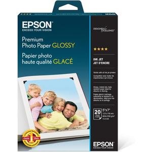 Epson S041464 Premium Photo Paper, 68 lbs., High-Gloss, 5 x 7 (Pack of 20 Sheets)