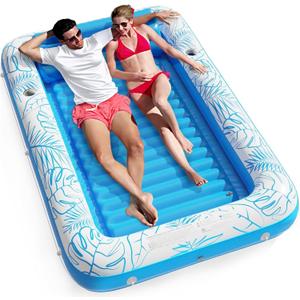 Inflatable Tanning Pool Lounger Float - Jasonwell 4 in 1 Sun Tan Tub Sunbathing Pool Lounge Raft Floatie Toys Water Filled Tanning Bed Mat Pad for Adult Blow Up Kiddie Pool Kids Ball Pit Pool (XXL) (Blue)