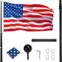 iElyiEsy Telescopic Flag Pole Kit Height Adjustable Heavy Duty Aluminum Flagpoles with Two 3x5 American Flags & Golden Ball Topper for Yard House Ground Residential Commercial, Silver (Black, 20 FT)