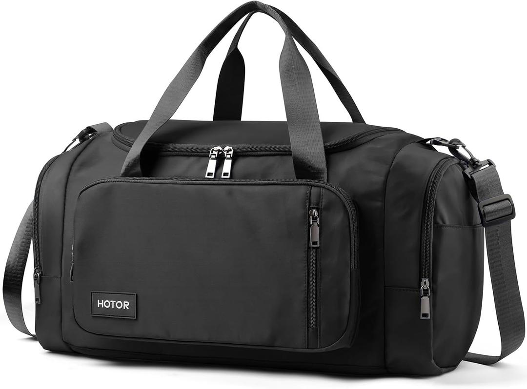 HOTOR Gym Bags for Men & Women - Spacious Duffle Bag with Shoe Compartment & Wet Pocket, Carry On Weekender Bag Portable Sports Duffel Bag for Workout, Fitness, Travel, Black, 22.6" x 11.2" x 13.6"