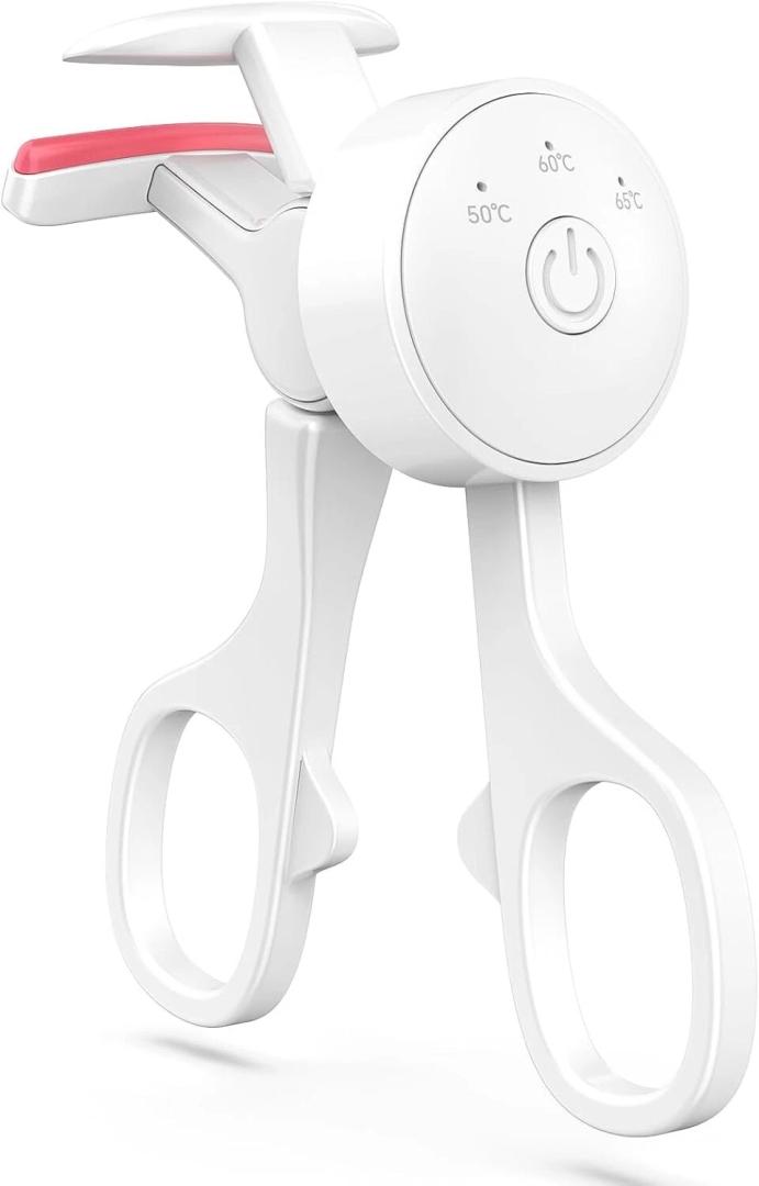 Heated Eyelash Curlers, C-Shaped Natural Curling, Fast Heat up Within 10s, 24 Hours Long Lasting, Rechargeable Electric Eyelash Curler with Type-C, Anti-Burn Mini Lash Curler, White