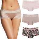 Maidenform Women's Boyshort Underwear, Microfiber Boyshort Panties, Full-coverage Panty, 3-pack (Sandshell/Evening Blush/Mauve Petal), M