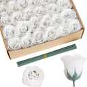 Glitter Flowers,30PCS White Roses Artificial Roses with Stems for Wedding Bouquet Party Christmas Home Decor(White)