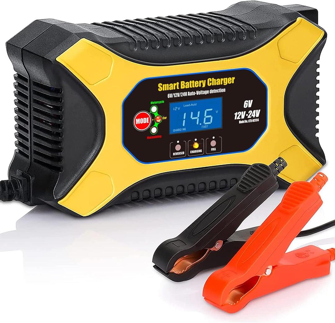 Katbo car Battery Charger, 12V trickle Charger and maintainer 6Amp 24V 6V Full Automatic Charger & Maintainer for Car Motorcycle AGM Lead Acid Batteries