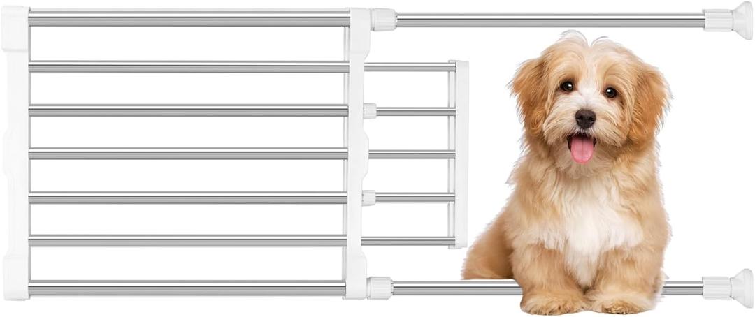 Maerd Short Dog Gates for Doorways,Dog Gate to Step Over,Retractable Puppy Gate for Stairs Indoor with Door,15.7Inch Doggy Gate,Silver and White Pet GATE (Silver, 29''-38'' W, 15'' H)