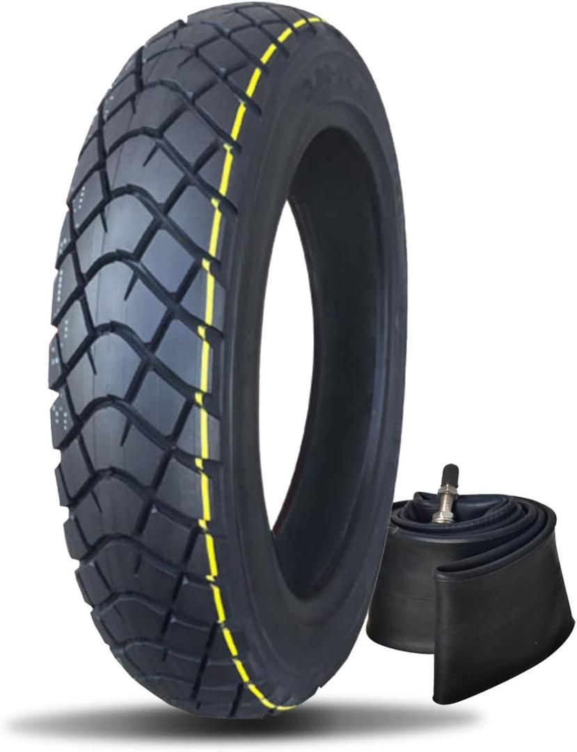 3.00-12 Dirt Bike Street Tire and Tube Set - Front or Rear Trail Off Road Dirt Bike Set - Universal Replacement 80/100-12 Tire for Dirt Pit Bike | 55J 8 P.R. | Maximum Load 480 pounds