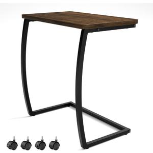 SRIWATANA Side Table, C-Shaped End Table with Rolling Wheels,Rustic Sofa Couch Table for Laptop Coffee Snack, Dark Walnut SRIWATANA Side Table, C-Shaped End Table with Rolling Wheels,Rustic Sofa Couch Table for Laptop Coffee Snack, Dark Walnut