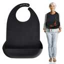 Kinggrand Kitchen Adult Bibs for Men, Women, Elderly- Silicone Adult Bib for Eating - Washable Bibs with Crumb Catcher (Black)