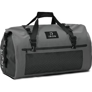 BORLENI Waterproof Motorcycle Dry Duffel Bag Luggage Tail Bag with Large Storage Space,Roll Top Closure, Shoulder Straps, Inner Pocket and Mesh Pocket for Motorcycling Travel Camping (Grey,50L)