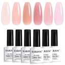 RARJSM Jelly Nude Gel Nail Polish Set Sheer Milky Blush Pastel Rose Caramel Pink 6 Transparent Neutral Skin Tone Colors French Manicure LED UV Gelpolish Soak Off Curing Requires for Home Salon 7.5ml