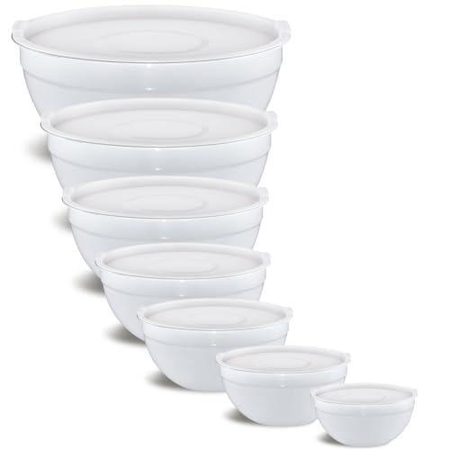 Onlycooker White Mixing Bowls With Airtight Lids,Stainless Steel Bowl,Salad Bowls 7 Piece Colorful Nesting Bowl White Kitchen Accessories,Size 7,3.6,2.7,2.1,1.5,1.1,0.8QT Stackable Design