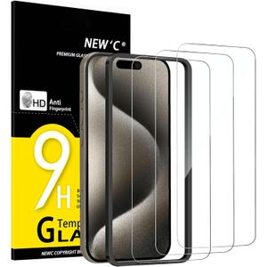 NEW'C 3 Pack Designed for iPhone 15 Pro Max Screen Protector (6.7 inches),Enhanced Tempered Glass Protection with easy installation tool included,Ultra Resistant (Transparent)