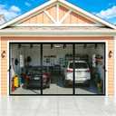 Garage Door Screen for 2 Car Garage 17x7 FT - Magnetic Retractable Fiberglass Mesh 17x7ft & Heavy Duty Weighted Bottom, Include Screws & Repair Patches - Easy Assembly for Patio Workshop Gym