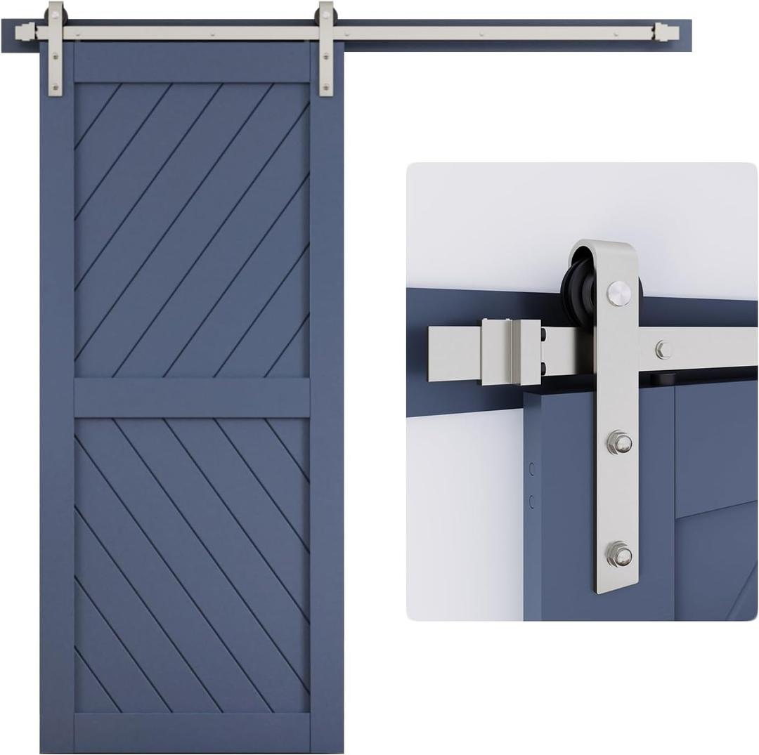 EaseLife 6.6 FT Brushed Nickel Sliding Barn Door Hardware Track Kit,Basic J Pulley,Heavy Duty,Slide Smoothly Quietly,Easy Install (6.6FT Track Kit for 36"~40" Wide Single Door)