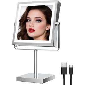 Ruacq Rechargeable Makeup Mirror, 4000mAh Lighted Makeup Mirror with Magnification 1X/10X, Height Adjustable Vanity Mirror with Lights, 3 Color Lights, Adjustable Brightness, 360Rotation (Chrome) Ruacq Rechargeable Makeup Mirror, 4000mAh Lighted Makeup Mirror with Magnification 1X/10X, Height Adjustable Vanity Mirror with Lights, 3 Color Lights, Adjustable Brightness, 360Rotation (Chrome)