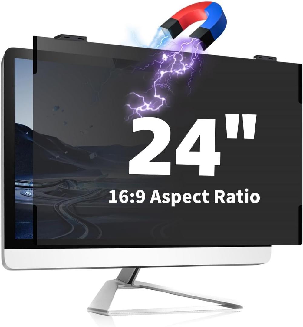Magnetic Computer Privacy Screen 24 Inch, Removable Hanging Privacy Screen Shield for Frameless Monitor 16:9 Widescreen, Anti Blue Light Privacy Filter, Anti-Glare Protector