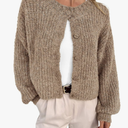 BTFBM Cardigan Sweaters for Women Fall 2025 Long Sleeve Button Down Soft Loose Chunky Knit Outwear Cropped Winter Coats Brown Medium