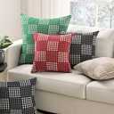 6 x JELLYMONI Pack of 2 Decorative Plaid Linen Throw Pillow Covers Farmhouse Christmas Pillowcovers Rustic Woven Textured Boho Pillowcase for Sofa Couch Bed (Black, 16x16in)