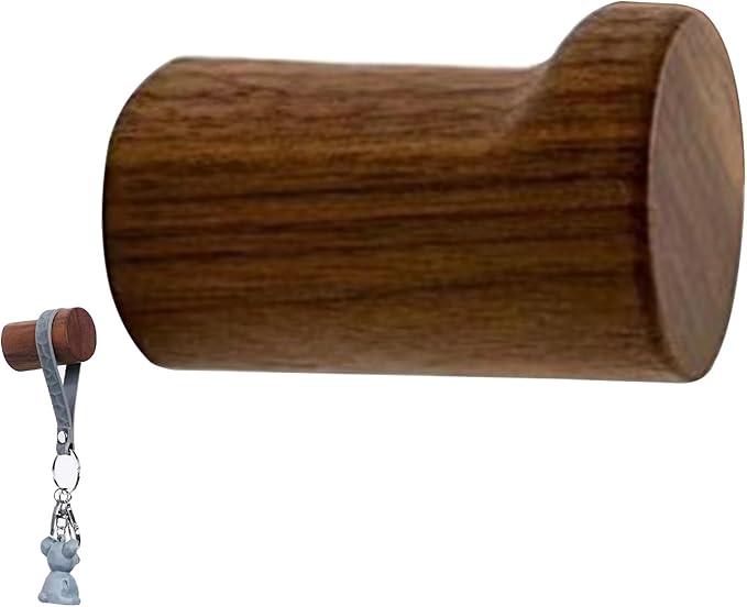 3 Pack Wood Wall Hooks, Solid Walnut 5.5 Inch Wall Mounted Wooden Coat Hooks Rustic Brown Wooden Pegs Entryway Organizer for Hats, Towels, Bags, Keys, Clothes(Brown)