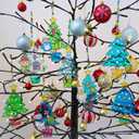 Winlyn 24 Sets Potted Christmas Tree Suncatchers Ornaments Decorations DIY Window Paint Art Suncatchers Winter Crafts Painting Kits for Kids Classroom Activities Art Project Party Favors