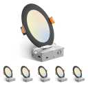 Amico 6 Pack 6 Inch 5CCT Ultra-Thin LED Recessed Ceiling Light with Junction Box, 2700K/3000K/3500K/4000K/5000K Selectable, 12W Eqv 110W, Dimmable Canless Downlight, 1050LM High Brightness,Black