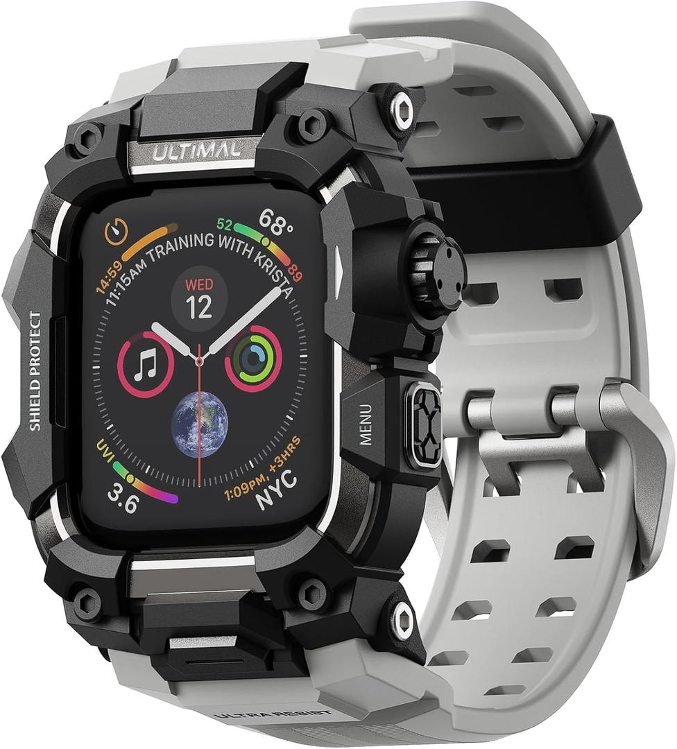 ULTIMAL Rugged Case with Band for Apple Watch 44mm,Compatible with Apple Watch Series SE 3/SE 2/SE Generation/6/5/4, Military Grade Shockproof Bumper Cover for iWatch Tactical Band Men (44mm,Grey)