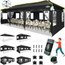 COBIZI 10x30 Pop Up Canopy Tent with 8 Removable Sidewalls, One Push Party Tent Outdoor Waterproof Event Canopy with Air Vent for Parties Commercial Wedding, 3 Height, Roller Bag, Sandbag, Black