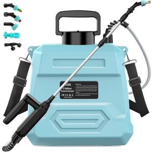 Battery Powered Garden Sprayer 2 Gallon, 7.4V Powerful Electric Backpack Sprayer, Weed Yard Lawn Sprayer with 5 Mist Nozzles & Retractable Wand & Adjustable Strap for Lawn, Garden, Yard (Blue)