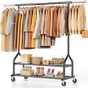 Heavy Duty Clothes Rack Load 556 LBS, Rolling Clothing Rack With Shelves, Height Adjustable Metal Clothes Hanger with Wheels Portable Wardrobe Organizer Garment Rod for Hanging Clothes (Black), Style: 2 Shelves