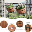 2PACK Wooden Cute Hanging Flower Pots for Railing Fence Outdoor Planter Railing Planter Boxes for Plants Wall Planters Window Flower Box Hanging Bucket Pots Countryside plant Holder (Brown,2pcs,Large)