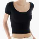 PUMIEY Women's Scoop Neck Short Sleeve T Shirt Slim Fit Sexy Tops Smoke Cloud Collection Small, Black