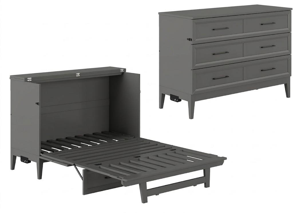 AFI, Santa Fe Full Murphy Bed Chest with 6" Mattress & Built-in USB Charger, Grey