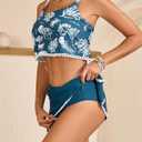 ZAFUL Women's Tankini Swimsuit Two Piece Tummy Control Tassels Bathing Suit Swimwear with Flowy Skirt (Blue, L)