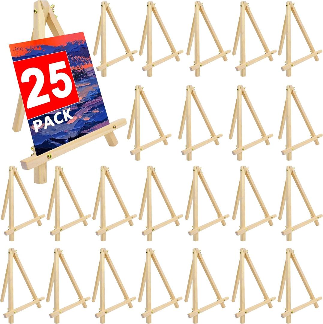 25 Pack 9 Inch Wood Easels, Tripod, Table Top Easels for Painting, Art Crafts Painting Party Easel,Tabletop Easels Stand for Painting, Portable Mini Canvas Photo Picture Sign Holder