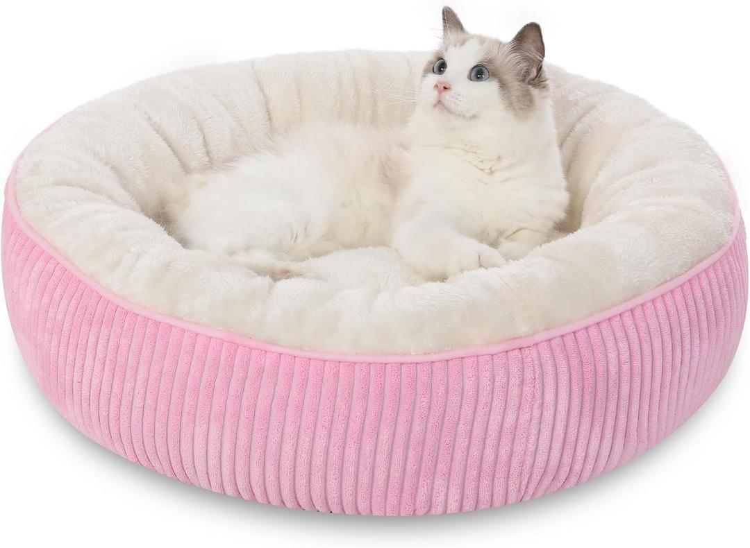 Bedfolks Donut Calming Dog Bed, 36-Inch Round, Washable, Anti-Anxiety Cuddler with Removable Cover (Pink, Large)